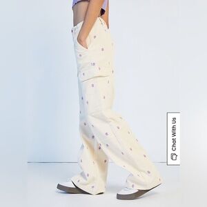 Pacsun Off White Embroidered Corduroy Low Rise Puddle Pants XS